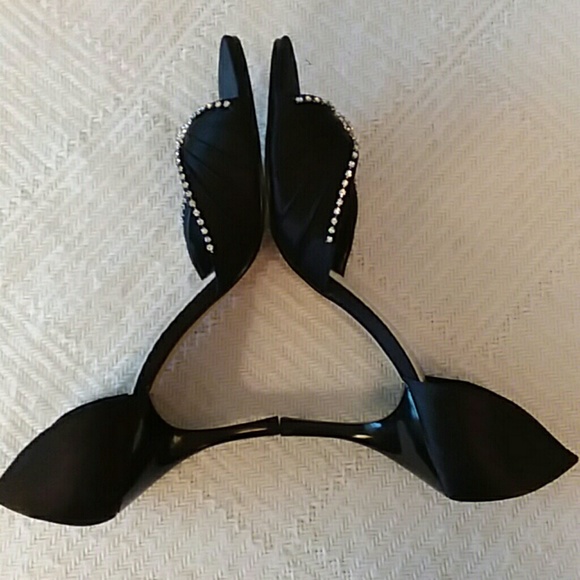 Misty black satin peep toe heels with rhin… - Picture 4 of 7